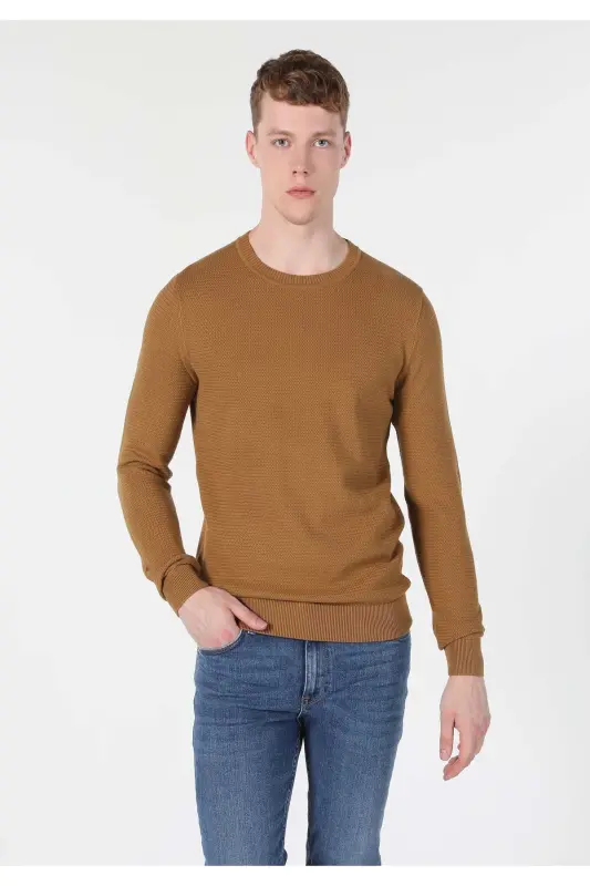Men's brown crew neck sweater. Cl1046786 - 1