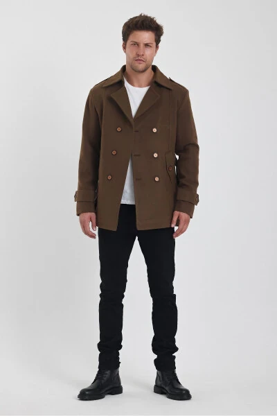 Men's brown double-breasted slim fit cashmere coat - 9