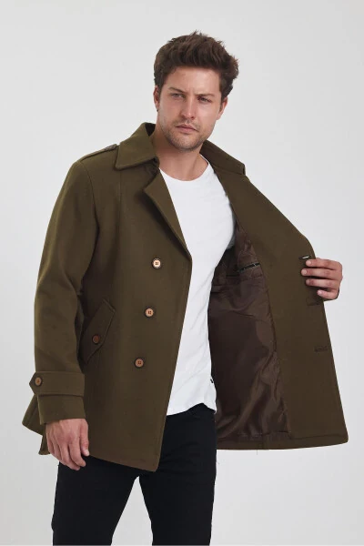 Men's brown double-breasted slim fit cashmere coat - 10