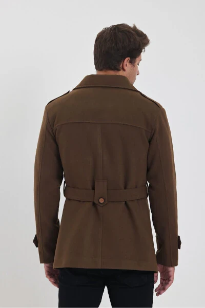 Men's brown double-breasted slim fit cashmere coat - 6