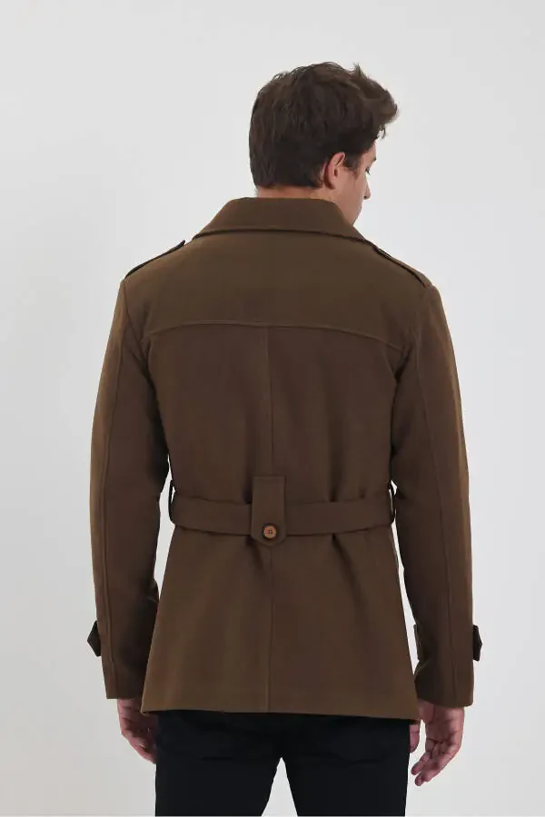 Men's brown double-breasted slim fit cashmere coat - 6