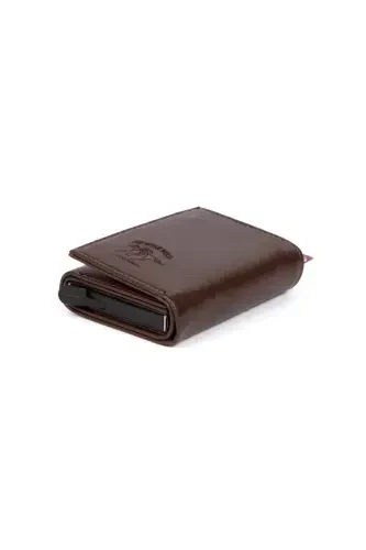 Men's Brown Faux Leather Aluminum Mechanism Sliding Wallet and Cardholder - BROWN - NEWISH (1)