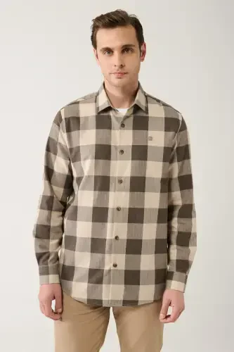 Men's Brown Lumberjack Shirt Classic Collar Easy Iron Flannel Comfort Fit A32y2105 - 3