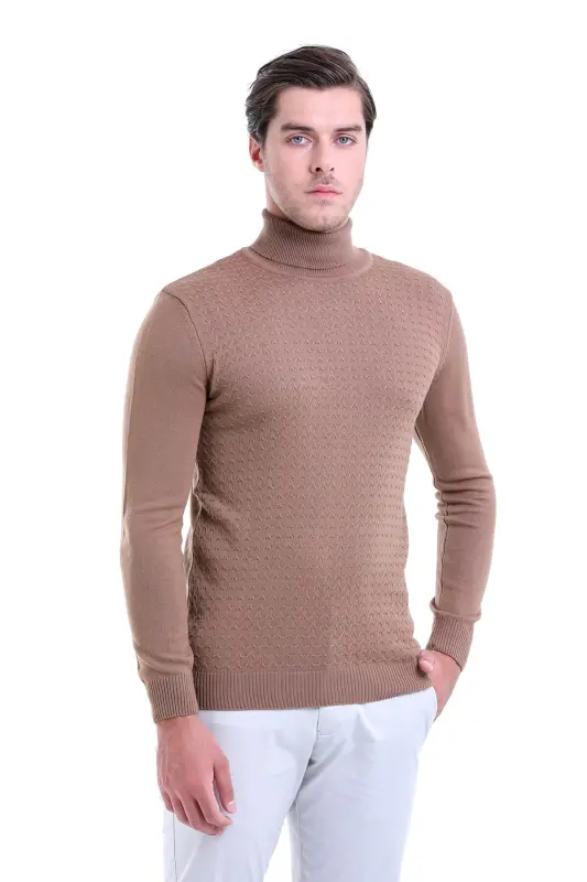 Men's Brown Regular Fit Patterned Fisherman's Neck - HATEMOĞLU