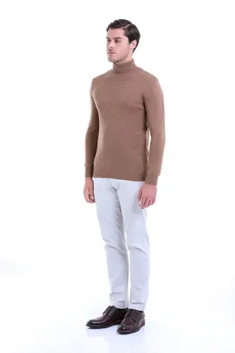 Men's Brown Regular Fit Patterned Fisherman's Neck - 3