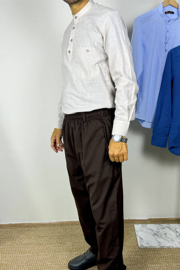 Men's Brown Relaxed Fit Elastic Waist Flexible Hac And Umre Shalwar Pants - 2