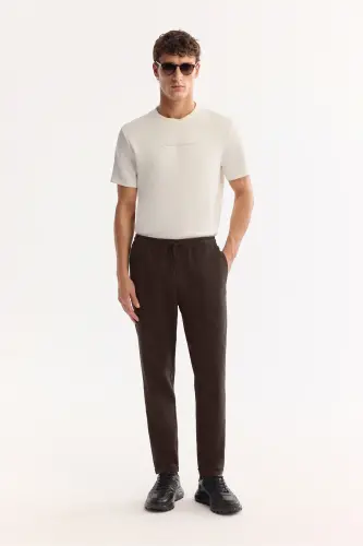 Men's Brown Side Pocket Elastic Waist Drawstring Double Cuff Jogger Pants E003000 - Brown 