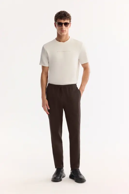 Men's Brown Side Pocket Elastic Waist Drawstring Double Cuff Jogger Pants E003000 - Brown - 1
