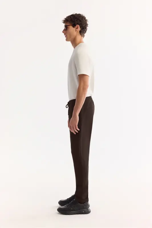 Men's Brown Side Pocket Elastic Waist Drawstring Double Cuff Jogger Pants E003000 - Brown - 2