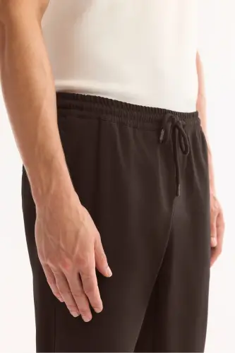 Men's Brown Side Pocket Elastic Waist Drawstring Double Cuff Jogger Pants E003000 - Brown - 4