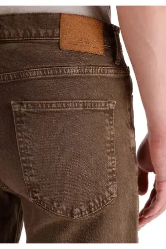 Men's brown straight leg, mid rise, regular fit trousers. - 6