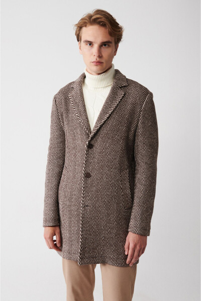 Men's brown wool coat, single breasted, herringbone pattern, unlined, comfort fit. - 11