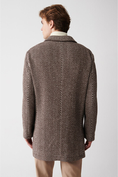 Men's brown wool coat, single breasted, herringbone pattern, unlined, comfort fit. - 12