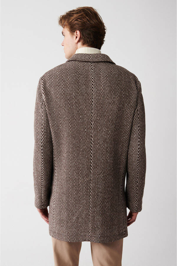 Men's brown wool coat, single breasted, herringbone pattern, unlined, comfort fit. - 12