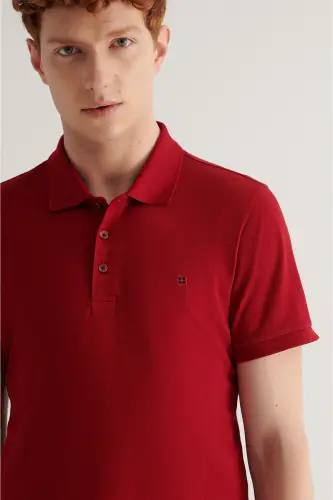 Men's Burgundy Basic Cotton Polo Collar T-shirt E001004-Burgundy - 3