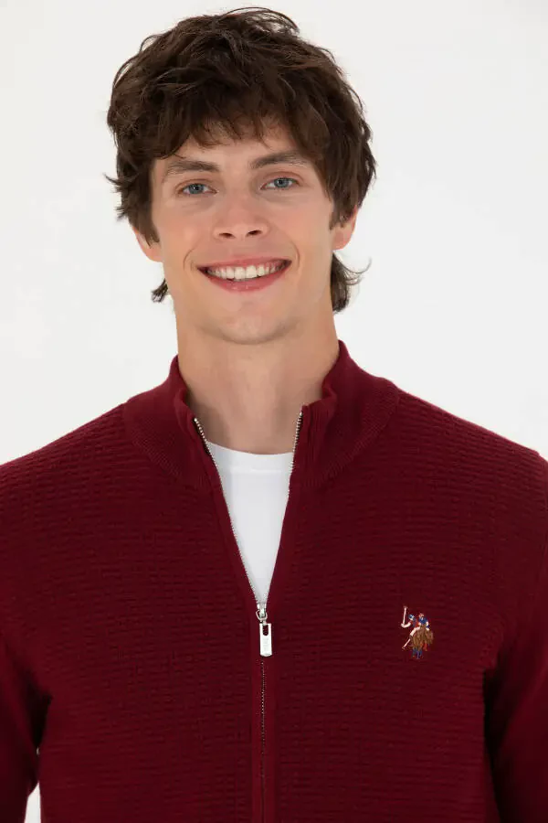 Men's Burgundy Basic Knit Cardigan - 2