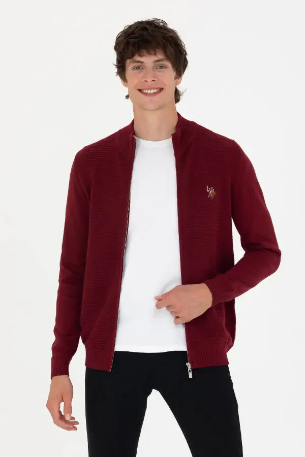 Men's Burgundy Basic Knit Cardigan - 3