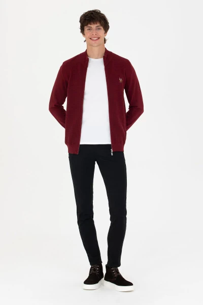 Men's Burgundy Basic Knit Cardigan - 4