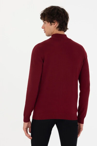 Men's Burgundy Basic Knit Cardigan - 5
