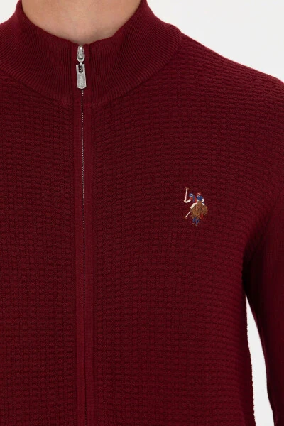 Men's Burgundy Basic Knit Cardigan - 7