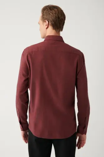 Men's Burgundy Button-Down Collar 100% Cotton Herringbone Flannel Regular Fit Shirt B002033 - 4