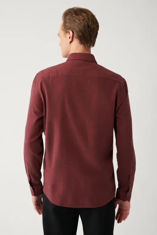 Men's Burgundy Button-Down Collar 100% Cotton Herringbone Flannel Regular Fit Shirt B002033 - 4