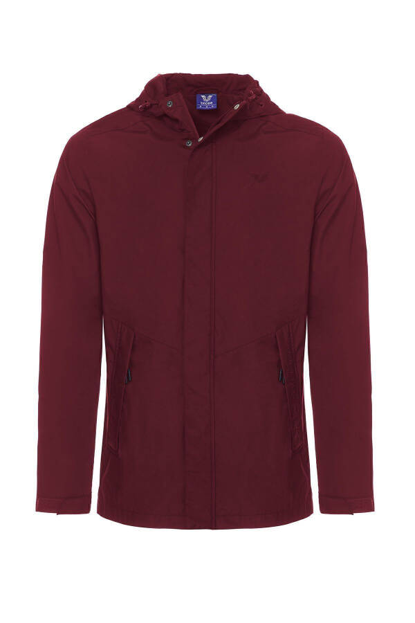 Men's Burgundy Hooded Zippered Raincoat 8437 - 21