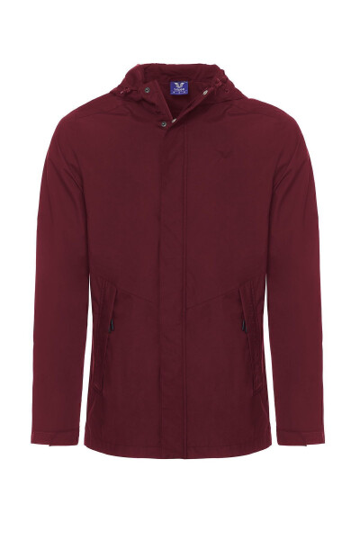 Men's Burgundy Hooded Zippered Raincoat 8437 - 16