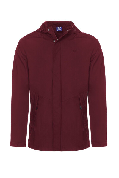 Men's Burgundy Hooded Zippered Raincoat 8437 - 6