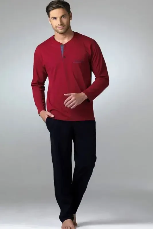 Men's Burgundy Jersey Pajamas Set 2-piece-burgundy - PIERRE CARDIN