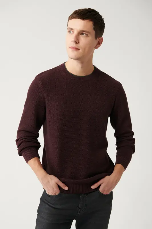 Men's Burgundy Knit Sweater - AVVA