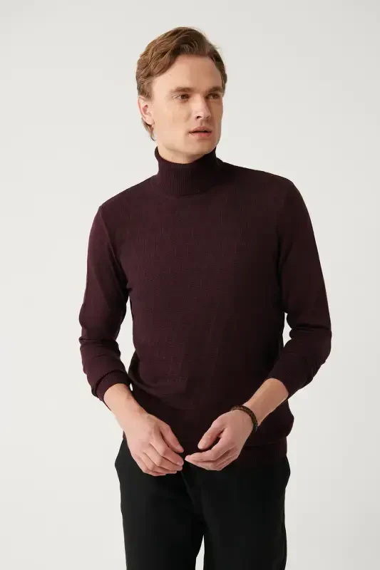 Men's Burgundy Knit Sweater - AVVA