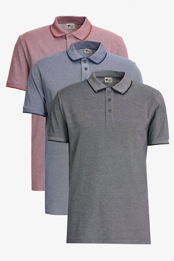Men's Burgundy-light Black-light Navy Blue 3 Pack Non-Iron Cotton Slim Fit Wrinkle-Free Polo Collar Basic T-Shirt - 1