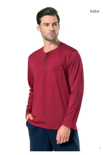 Men's Burgundy Long Sleeve Pajama Set T3409-Burgundy - 3