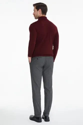 Men's Burgundy Patterned Turtleneck Regular Fit T-shirt - 3