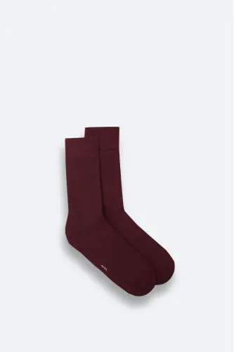 Men's Burgundy Plain Bamboo Crew Socks B008505-Burgundy - AVVA (1)