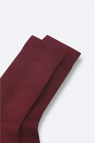 Men's Burgundy Plain Bamboo Crew Socks B008505-Burgundy - 3