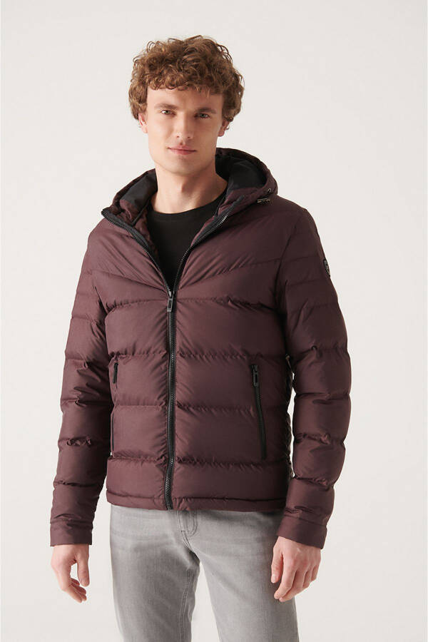 Men's Burgundy Puffer Jacket - 1