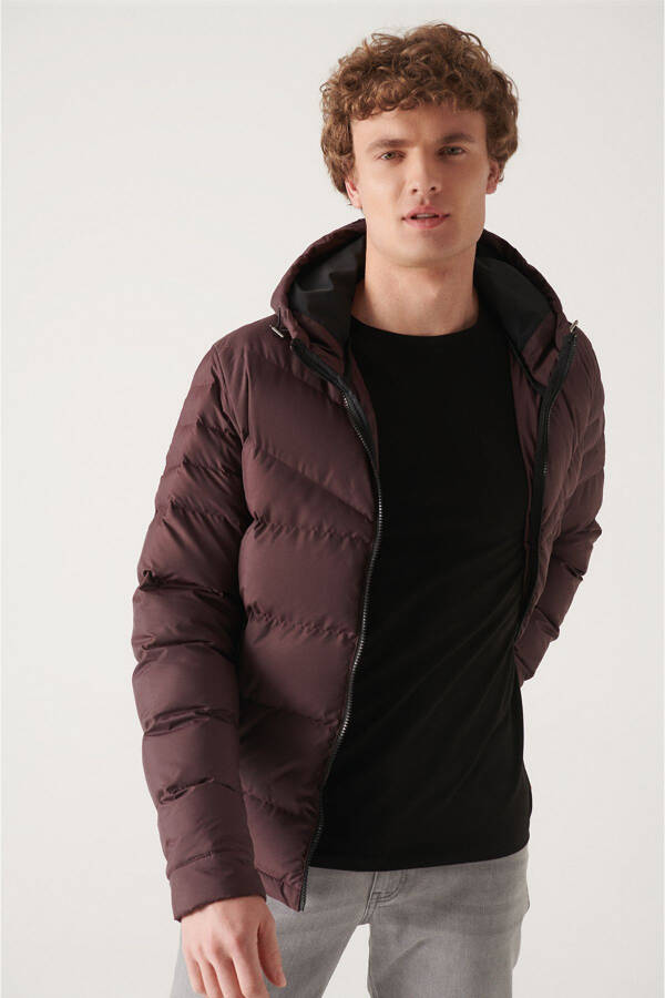 Men's Burgundy Puffer Jacket - 3