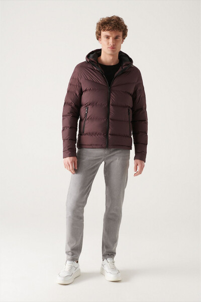 Men's Burgundy Puffer Jacket - 5