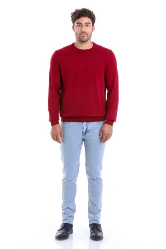 Men's Burgundy Regular Fit 100% Cotton Crew Neck T - 3