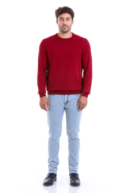Men's Burgundy Regular Fit 100% Cotton Crew Neck T - 3
