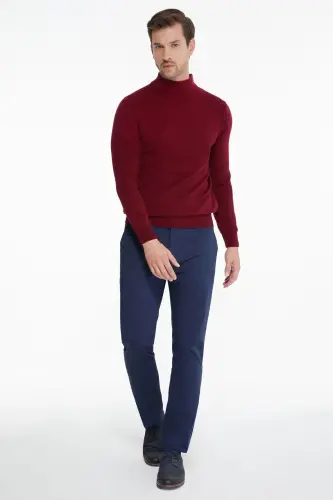 Men's Burgundy Regular Fit Half Turtleneck Knit Sweater - 2