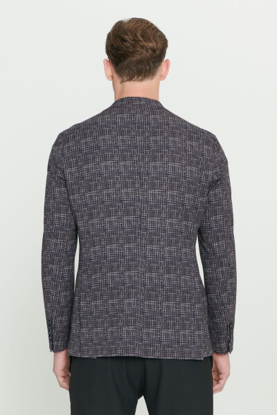 Men's Burgundy Slim Fit Narrow Cut Single Collar Houndstooth - 6