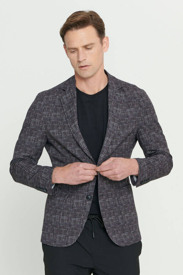 Men's Burgundy Slim Fit Narrow Cut Single Collar Houndstooth - 3