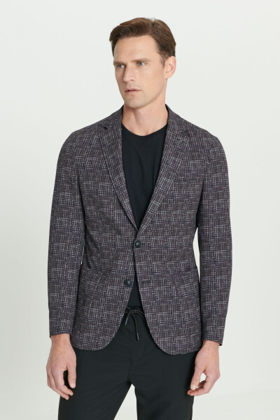 Men's Burgundy Slim Fit Narrow Cut Single Collar Houndstooth - 4