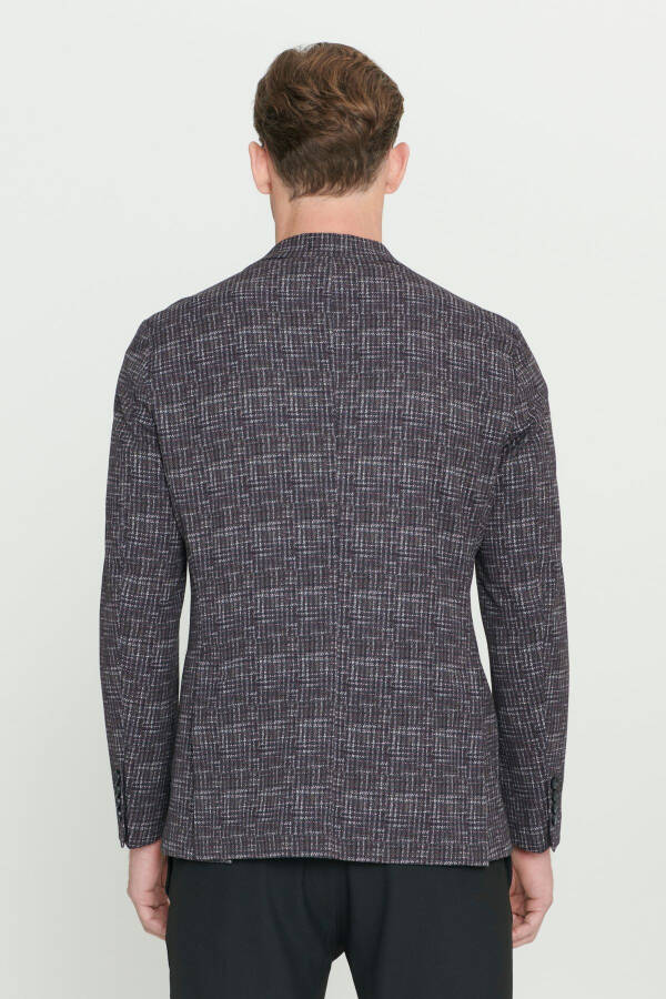 Men's Burgundy Slim Fit Narrow Cut Single Collar Houndstooth - 6