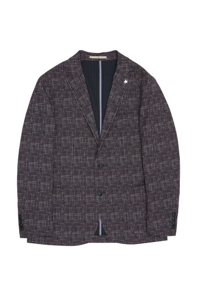 Men's Burgundy Slim Fit Narrow Cut Single Collar Houndstooth - 7