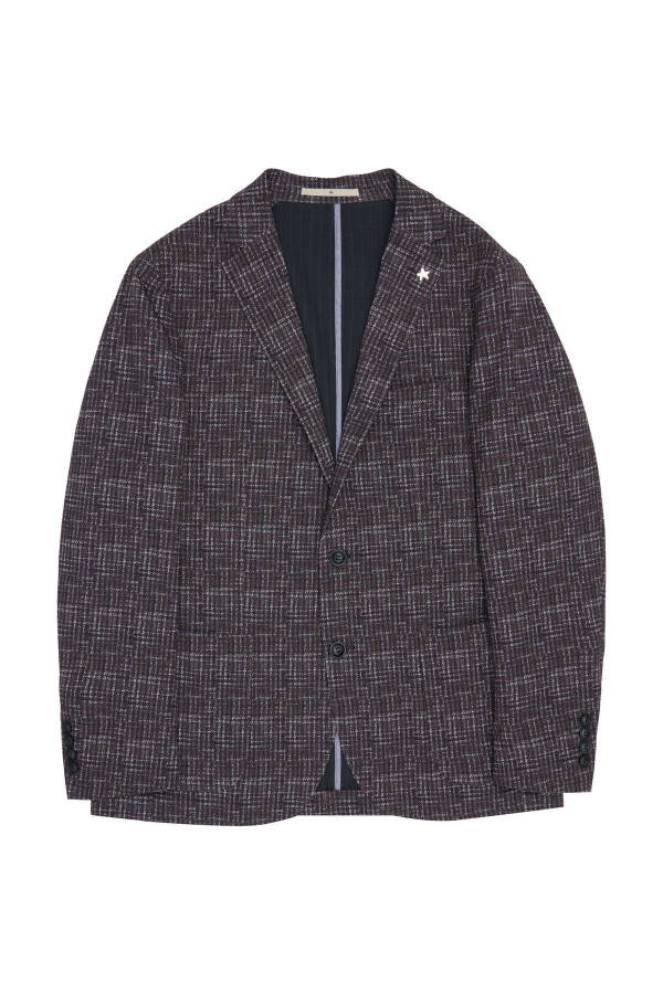 Men's Burgundy Slim Fit Narrow Cut Single Collar Houndstooth - 7