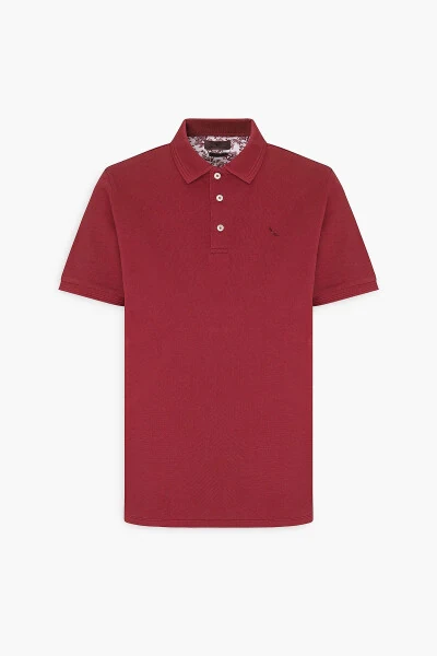 Men's Burgundy Slim Fit Polo Collar 100% Cotton Short Sleeve T-Shirt - 6
